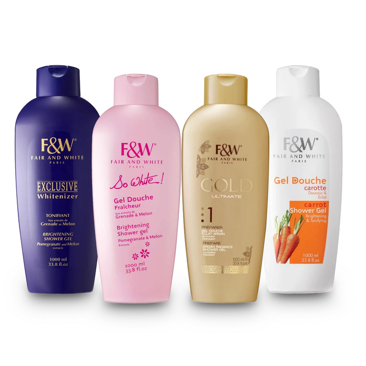 Fair & White Paris Radiant Shower Gel Bundle - Brightening & Nourishing Gel Collection (4 x 1000 ml)
