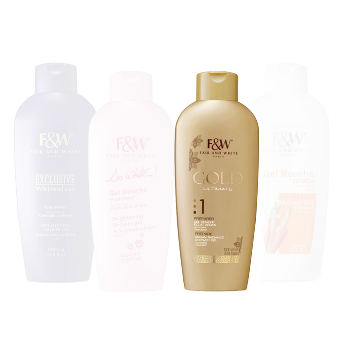 Fair & White Paris Radiant Shower Gel Bundle - Brightening & Nourishing Gel Collection (4 x 1000 ml)