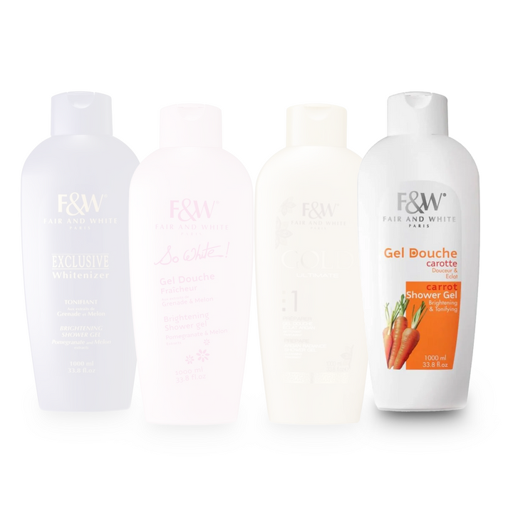 Fair & White Paris Radiant Shower Gel Bundle - Brightening & Nourishing Gel Collection (4 x 1000 ml)
