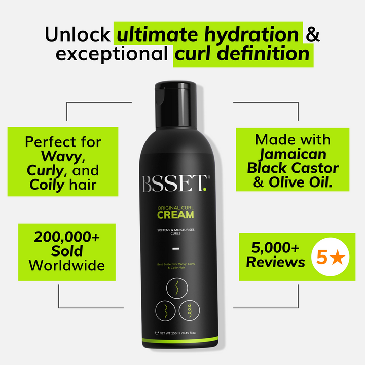 BSSET Original Curl Cream - Softens & Moisturises Curls, with Jamaican Black Castor Oil & Olive Oil (250 ml)
