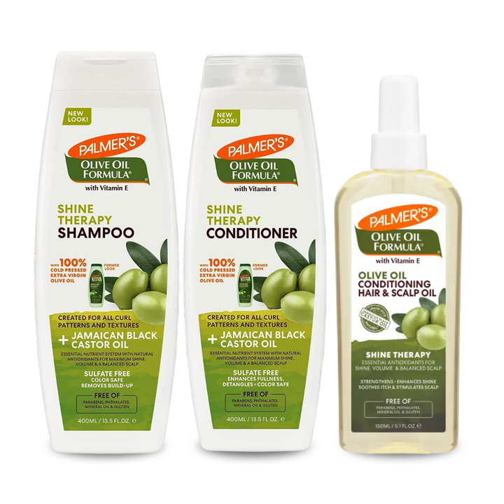 Palmer's Olive Oil Formula Shine Therapy Bundle – Shampoo, Conditioner & Hair and Scalp Oil with Jamaican Black Castor Oil