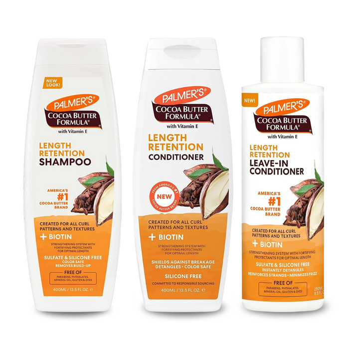 Palmer's Cocoa Butter Formula Length Retention Bundle - Biotin-Enriched Shampoo, Conditioner & Leave-In Conditioner
