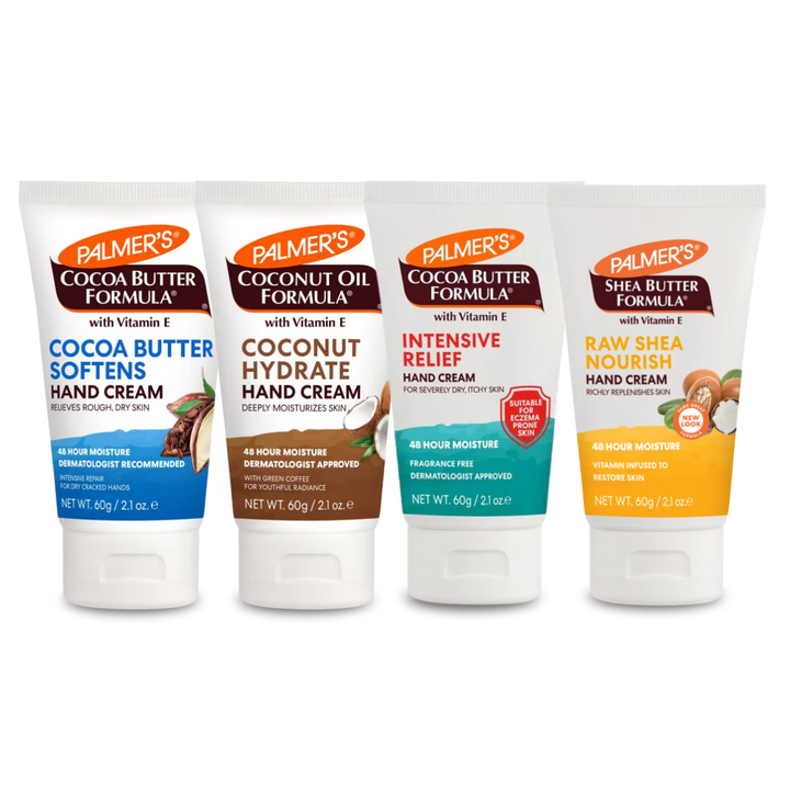Palmer's 48-Hour Moisture Hand Cream Collection - Cocoa Butter, Coconut Oil, Shea Butter, and Intensive Relief Bundle (2.1 oz each)