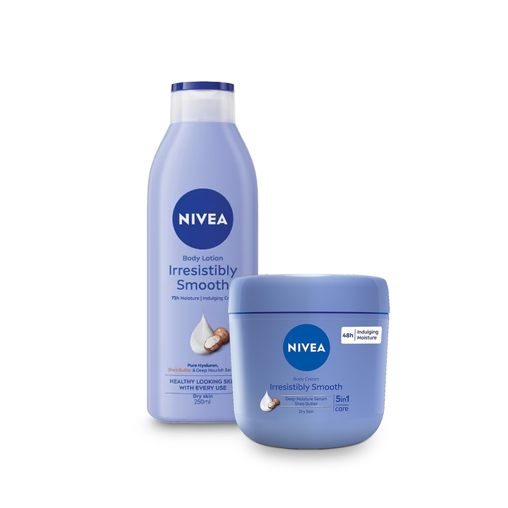NIVEA Irresistibly Smooth - 72h Moisture Body Lotion & Cream with Shea Butter for Dry Skin