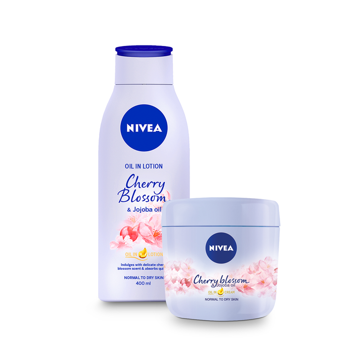 NIVEA Oil in Lotion & Cream - Cherry Blossom & Jojoba Oil for 24h Deep Moisture (400 ml)