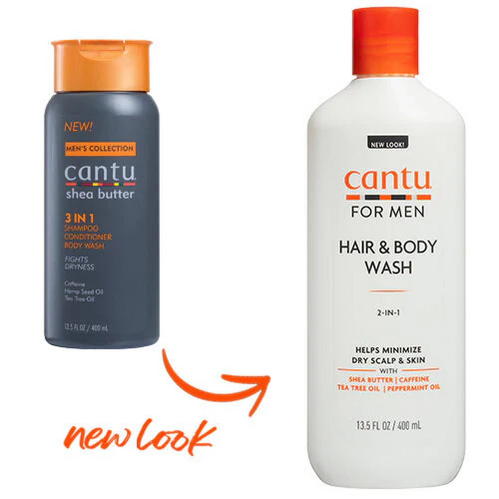 Cantu Men 2-in-1 Hair & Body Wash with Shea Butter, Tea Tree Oil & Caffeine for Curly, Wavy & Coily Hair (399 ml)
