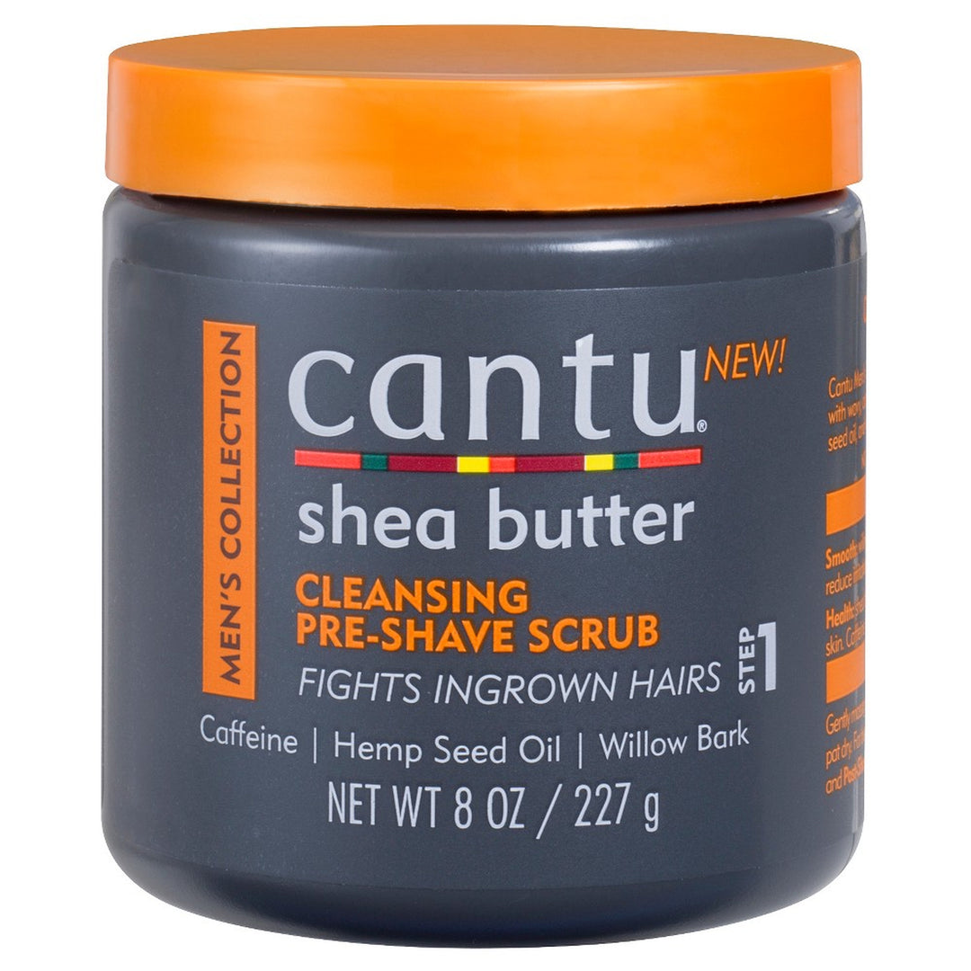 Cantu Men Shea Butter Cleansing Pre-Shave Scrub with Caffeine & Hemp Seed Oil for Smooth Shave (237 ml)