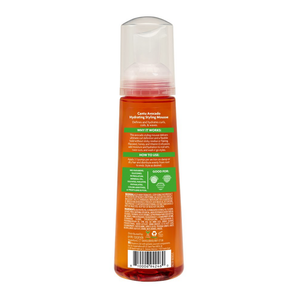 Cantu Avocado Sulfate-Free Hydrating Styling Mousse with Flaxseed & Vitamin E for Defined Curls (248 ml)