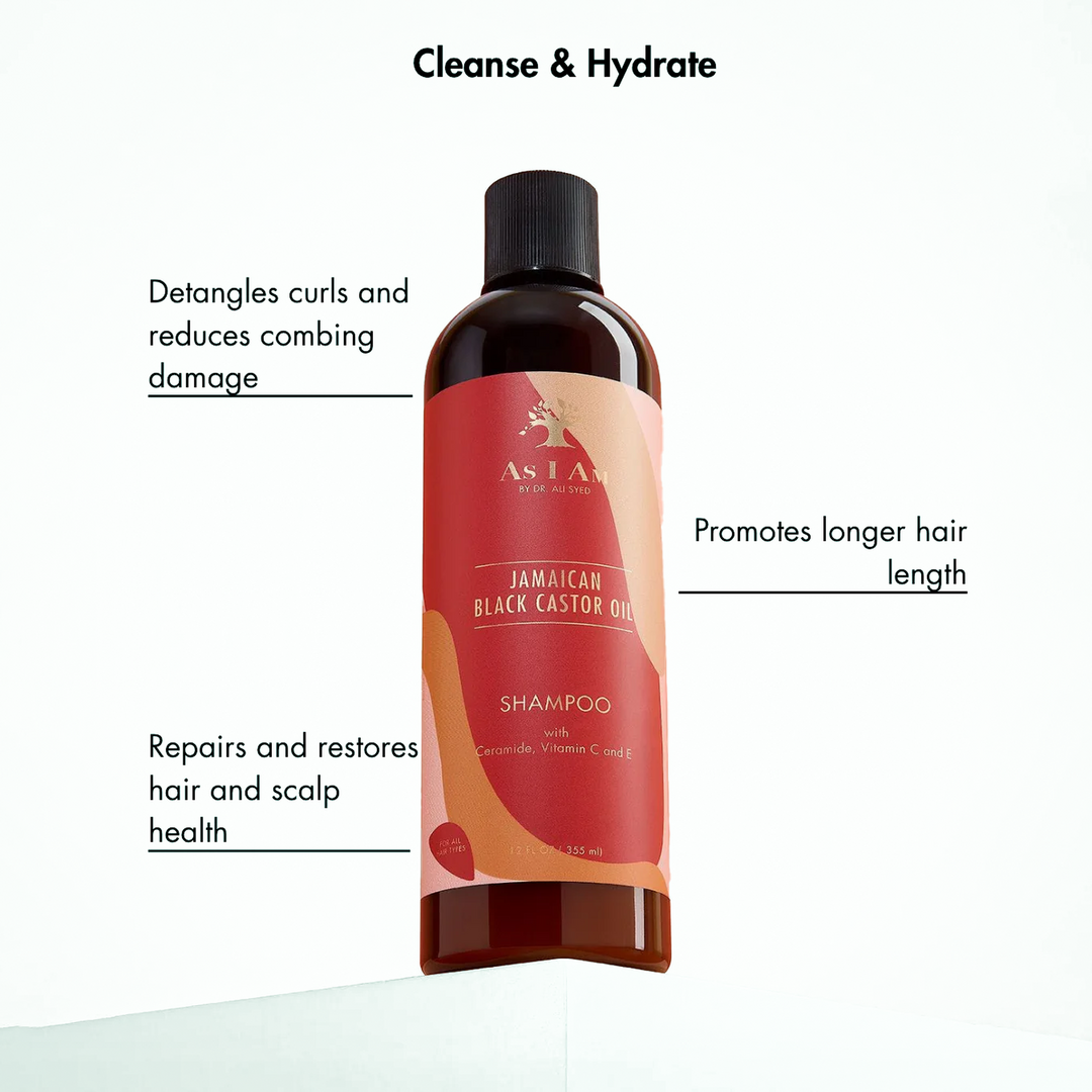 As I Am Jamaican Black Castor Oil Restore & Repair Shampoo - Gentle Daily Cleanser for Scalp Renewal (355 ml) 