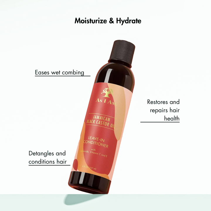 As I Am Jamaican Black Castor Oil Leave-In Conditioner with Honey & Almond - Deeply Moisturising & Detangling (237 ml) 
