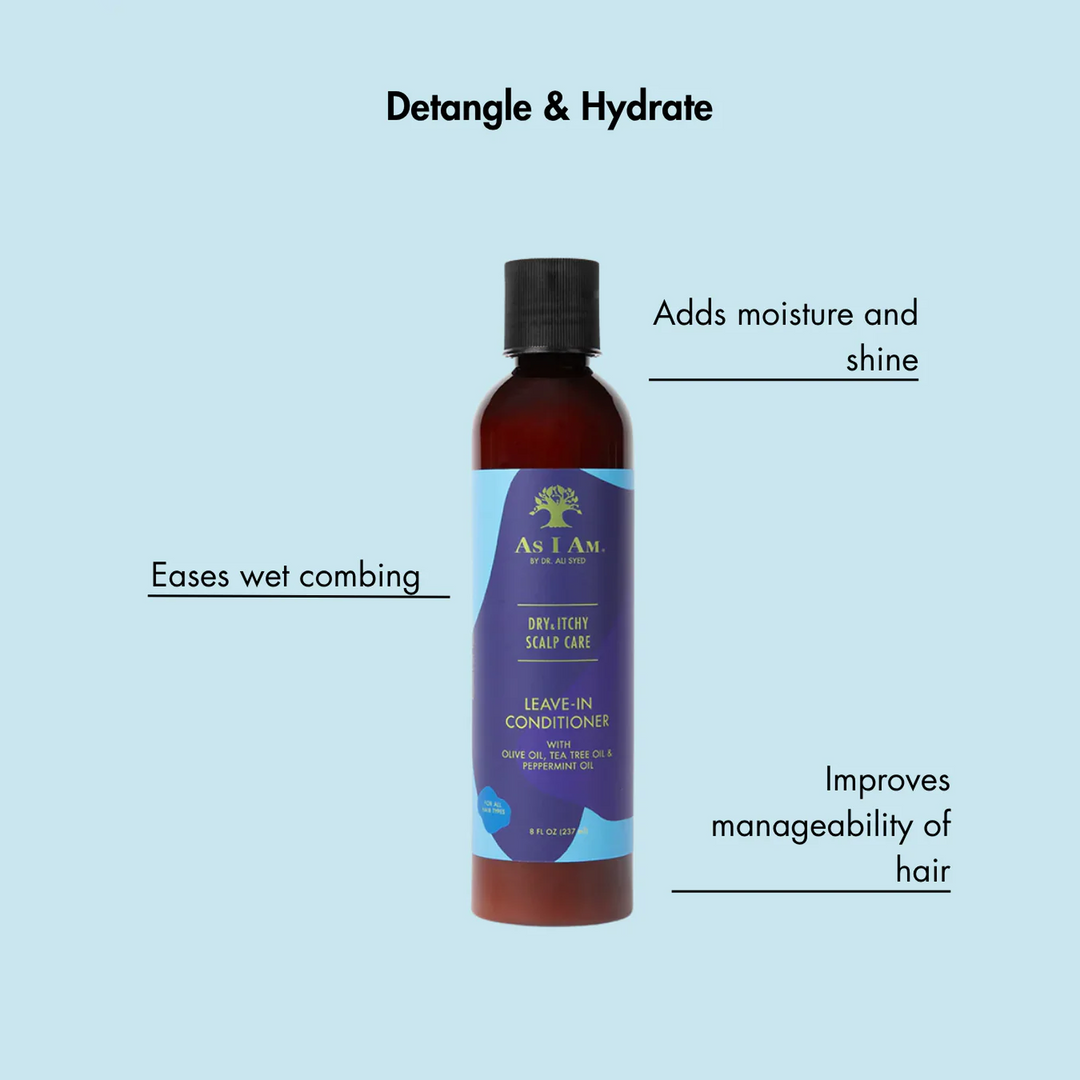 As I Am Dry & Itchy Scalp Care Leave-In Conditioner - Soothing Olive, Tea Tree & Peppermint, Hydrates & Detangles (237 ml) 