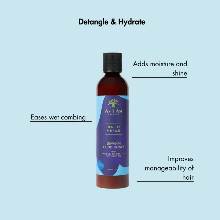 As I Am Dry & Itchy Scalp Care Leave-In Conditioner - Soothing Olive, Tea Tree & Peppermint, Hydrates & Detangles (237 ml) 