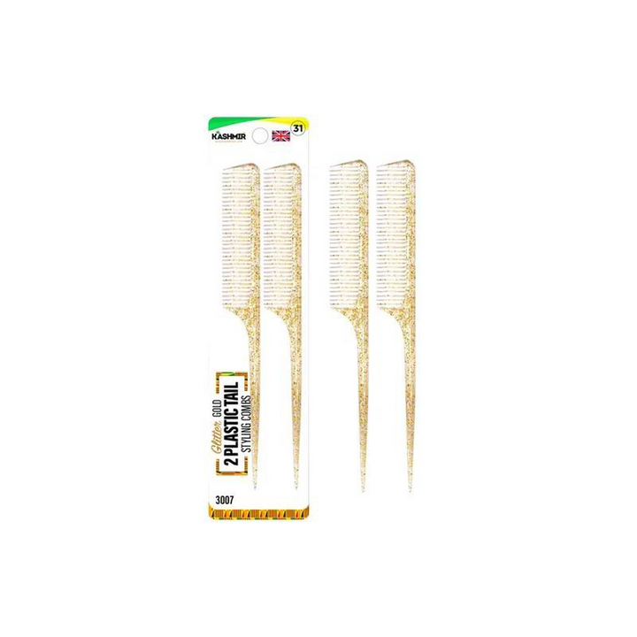 Kashmir Accessories - Glitter Gold Plastic Tail Styling Comb Set for All Hair Types (2pcs)