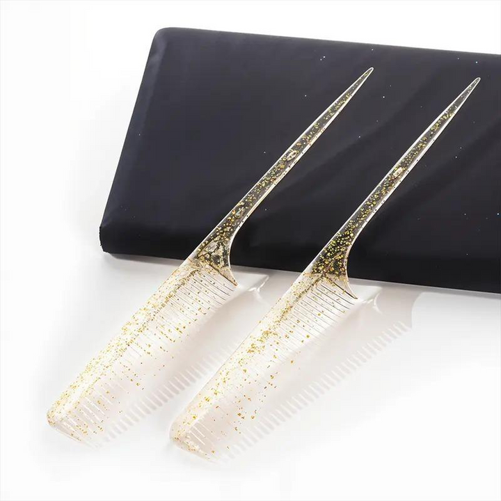 Kashmir Accessories - Glitter Gold Plastic Tail Styling Comb Set for All Hair Types (2pcs)