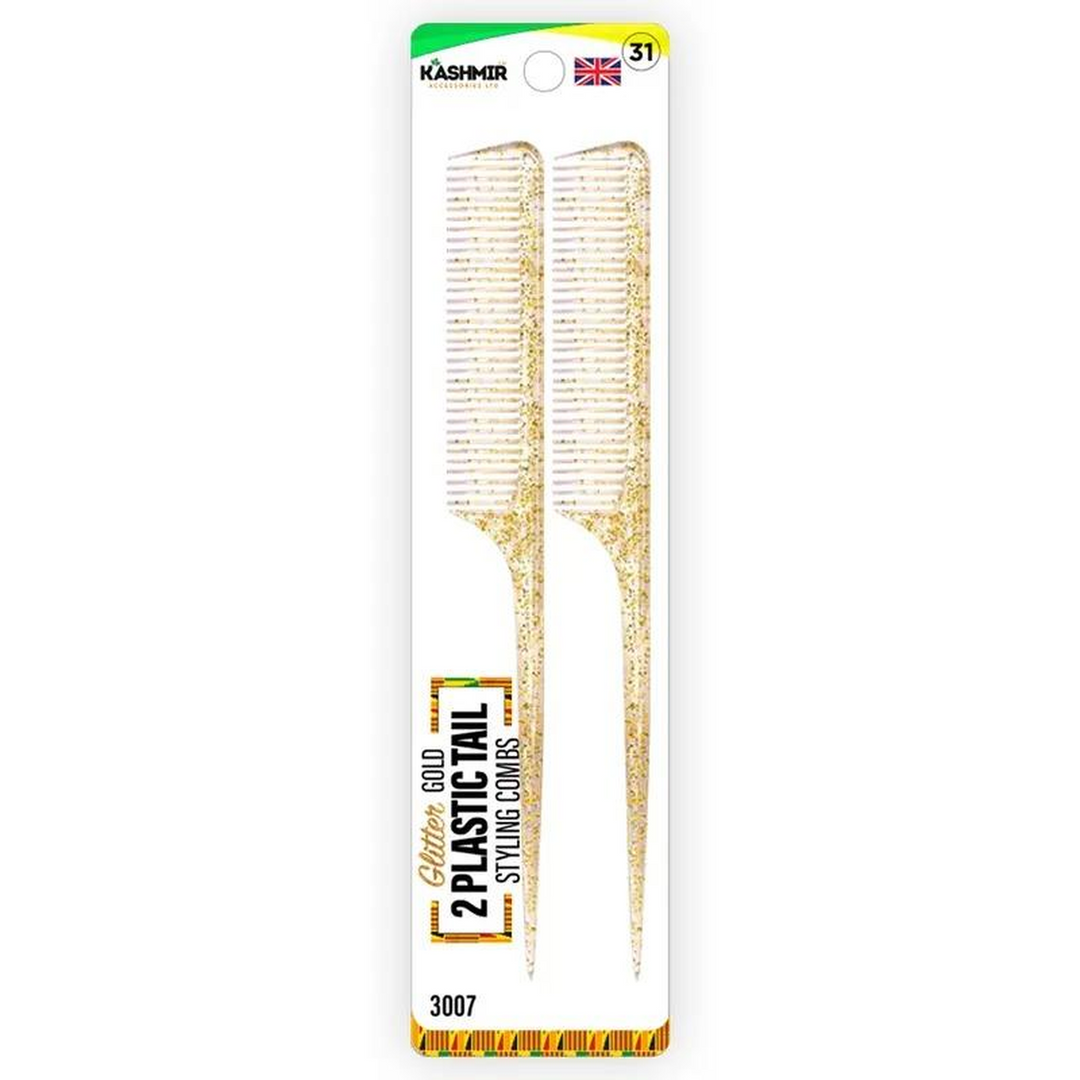 Kashmir Accessories - Glitter Gold Plastic Tail Styling Comb Set for All Hair Types (2pcs)