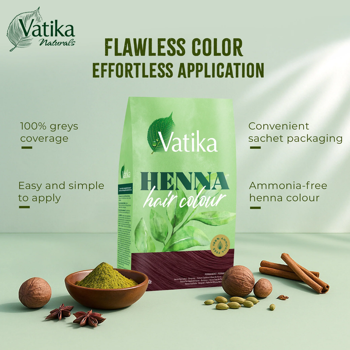 Vatika Naturals Henna Hair Colour – Ammonia Free Permanent Dye (x6 Sachets)