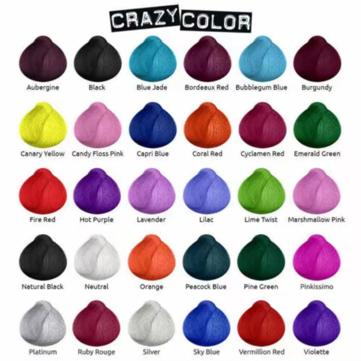 Crazy Color Semi-Permanent Hair Dye 100ml - 40 Vibrant Shades | Vegan, Cruelty-Free Bright Hair Color Cream | Sabina London